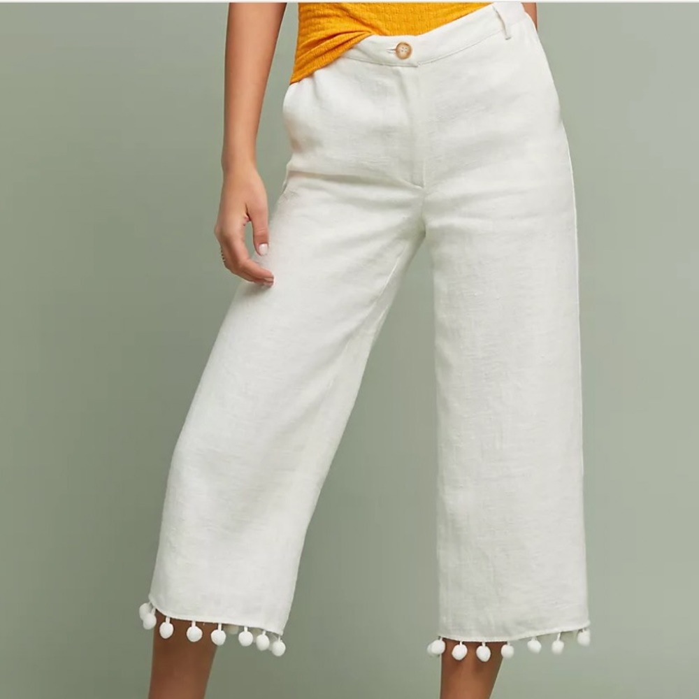 Pommed Linen Wide-Leg Pants, XS